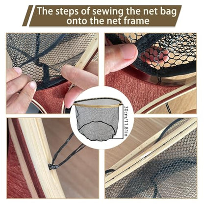 Fly Fishing Landing Net Trout Soft 23.62in Rubber Fish Net with Wooden Handle Frame Fly Fish Net
