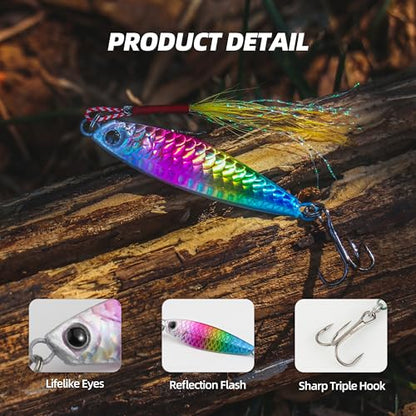 Jigging Spoon Fishing Lure Set, 5PCS Metal Casting Jigging Spoons – High-Shine Reflective Lures with Ultra-Sharp Hooks for Freshwater & Saltwater Bass, Trout & Walleye - size: 1/2oz
