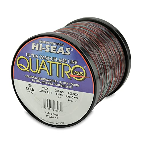 HI-SEAS Quattro Monofilament Fishing Line - Low-vis 4 Color Camo, Strong & Durable Performance Saltwater Main Line - style: 12 Lb Test, 0.35 Mm Dia, 4000 Yd