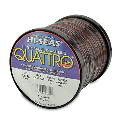 HI-SEAS Quattro Monofilament Fishing Line - Low-vis 4 Color Camo, Strong & Durable Performance Saltwater Main Line - style: 12 Lb Test, 0.35 Mm Dia, 4000 Yd