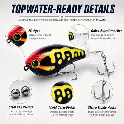 Top Water Lures, Floating Plopper Bait with BKK Hooks – Bass Fishing Lures for Trout, Pike & Other Freshwater & Saltwater Species – Great Fishing Gifts for Men - color: A1-3PCS,2.5in,0.4oz