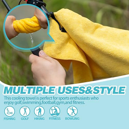 Microfiber Hiking Towels with Clip, Comfortable Cleaning of Sweat Skin or Hiking Accessories, 16” x 16”, Camping Towel (Yellow, Medium)