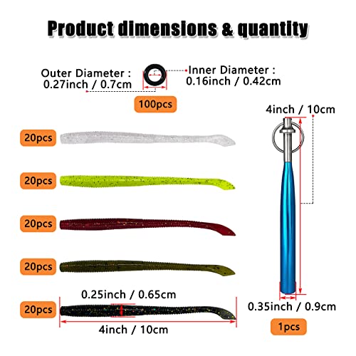 50/131pcs Wacky rig kit,4in Fishing Worms Lures,Wacky Worm Fishing Lure Kit for Bass Trout