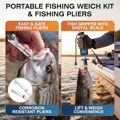 Digital Fish Scale with Fish Gripper, Waterproof Fishs Scales Digital Weight with LCD, 55lb Capacity, Portable Fishs Weigh Kit & Fishings Accessories for Fly& Ice Fishing, Fishing Gear - Gift for Men