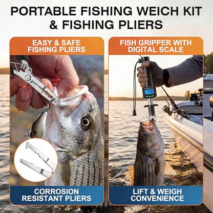 Digital Fish Scale with Fish Gripper, Waterproof Fishs Scales Digital Weight with LCD, 55lb Capacity, Portable Fishs Weigh Kit & Fishings Accessories for Fly& Ice Fishing, Fishing Gear - Gift for Men