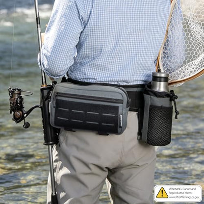 Fishing Wading Belt with Rod Holder & Waist Pack – Adjustable Fishing Belt with Detachable Tackle Bag Fishing Tool Tackle - color: Grey