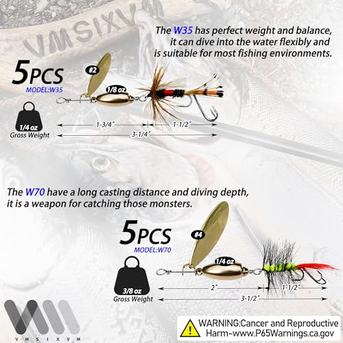 Trout Lures Rooster Bait Tail Fishing Spinnerbaits, Brass Hard Metal Spinner Baits Trout Fishing Lures for Bass Salmon Pike Freshwater Saltwater Lake River - color: A3-10pcs-5pcs 1/4oz, 5pcs 3/8oz