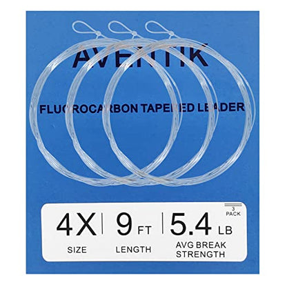 3 PC Aventik 9 FT Pre-Tied Loop Fly Fishing Tapered Leader Fluorocarbon Fly Leader Freshwater Saltwater