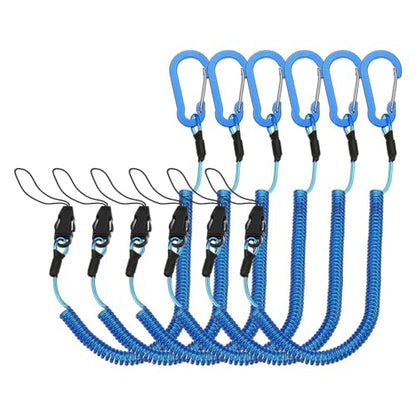 PATIKIL Coiled Lanyards with Buckle Retractable Safety Ring and Quick Release Detachable Buckle for Fishing Equipment - color: Blue, size: 47 Inch