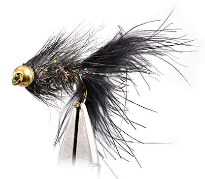 Woolly Bugger Crystal Black Bead Head Flies - Tied on Mustad Signature Fly Hooks use for Trout and More (12ct - Hooks #4-10) - style: Hook #4