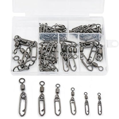 9KM DWLIFE Fishing Speed Clips 50Pcs Quick Change Fishing Swivels & Snaps Fishing Speed Clips Barrel Swivels Fishing Tackle Saltwater Fishing - size: SET(4#-3/0#)