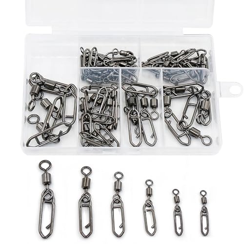 50Pcs High Strength Fishing Swivels | Ball Bearing Snap Swivels with Stainless Steel| Saltwater/Freshwater Quick-Change Snap Swivels for Catfishing Tackle,Lures - size: Black Rolling Swivel 50 Set_3/0# to 4#