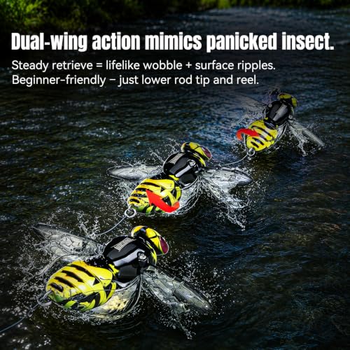 Kingdom Wasp Crawl Bait Insect Bionic Floating Fishing Lures Swimbaits Hard Artificial Baits Lure Freshwater and Saltwater Bass Carp Pike Walleye Fishing ABS Material Carbon Steel Three Book Hook - color: 01, size: 4.2g