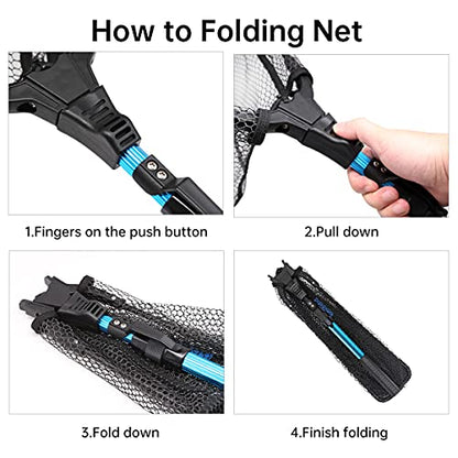 SAN Like Fishing Net Fish Landing Nets Collapsible Telescopic Sturdy Pole Handle for Saltwater Freshwater Extending to 36/43/71/98inches - color: Blue, size: Small