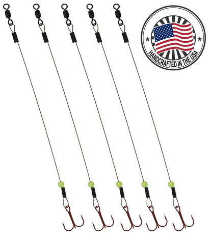 Tooth Shield Tackle Ice Fishing Tip Up Leader/Rig (90 lb) / Ice Fishing Sucker Walleye Pike Musky Predator Rig (5 Pack) [Camo Wire/Chartreuse Bead] Made in The USA - size: Hook Size: 4
