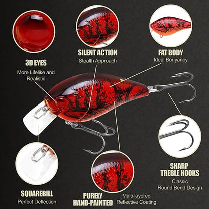 LUCKY CRAFT LC 1.5 Silent Squarebill Crankbait Fishing Lure, 2-3/8", Bass Fishing Lures for Freshwater, Hard Crankbait with Treble Fishing Hooks, Fishing Accessories - color: 137 Craw