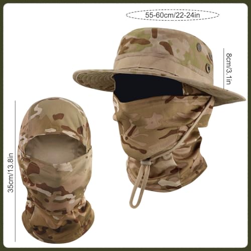 Camo Boonie Sun Hat with Balaclava Face Mask UV Protection Fishing Hat Bucket Hat for Hunting Hiking Military Tactical Safari - color: Camo Desert