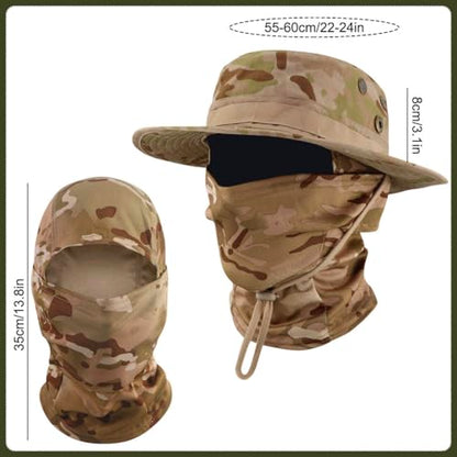 Camo Boonie Sun Hat with Balaclava Face Mask UV Protection Fishing Hat Bucket Hat for Hunting Hiking Military Tactical Safari - color: Camo Desert