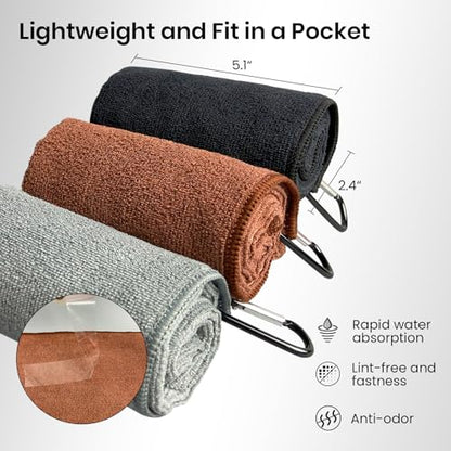 Pristis 3 Pack Fishing Towels with Clips & one Heavy Duty Zinger Retractor, 16x16'' Retractable Plush Microfiber Bait Towel with Loop, Absorbent Utility Accessory for Fly Fishing Kayaking Hiking Boat