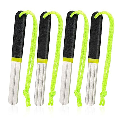 Skylety 4 Pcs Hook Sharpener Hook File for Fishing Diamond File with Handle Portable Fishing Sharpener with Double Sided Fine and Medium Grit, 4 Inch(Green) - color: Green