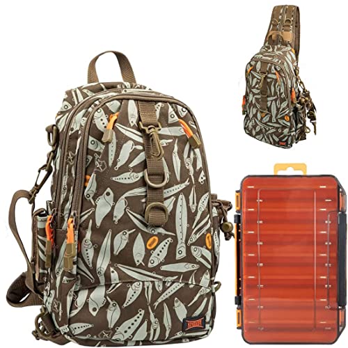 KINGDOM Fishing Tackle Storage Bag With Fishing lure Box, Water-Resistant Fishing Backpack with Rod Holder, Fishing Gear Bag - color: Khaki