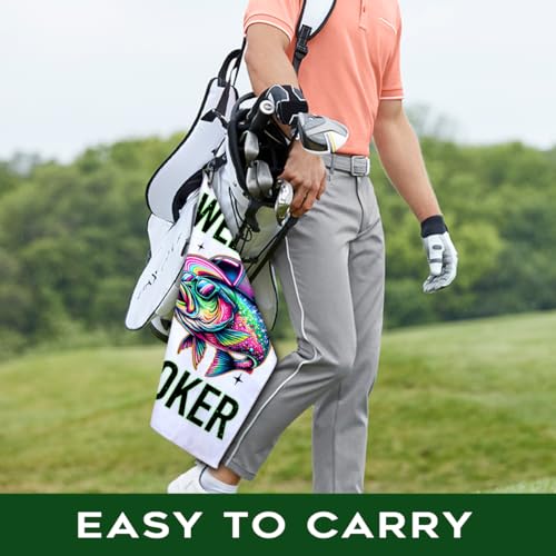 Weekend Hooker Polyester Printed Towel with Clip, Funny Bass Fish Fishing Gifts & Accessories for Men Fishmen Dad Grandpa, Fishing Lover Retirement Father's Day Birthday Gifts - color: White & Rainbow