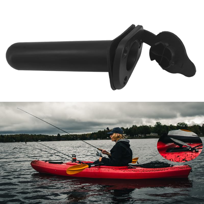 ISURE MARINE 4pc Kayak Fishing Rod Holder - Plastic Flush Mount Boat Rod Holders with Cap Cover for Canoe and Fishing Tackle Accessory