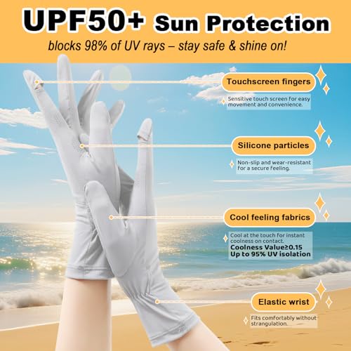 UPF 50+ Sun Protection Gloves for Women – Driving UV Protection Sun Gloves for Driving Hiking Outdoor Activities - color: Grey