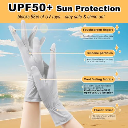 UPF 50+ Sun Protection Gloves for Women – Driving UV Protection Sun Gloves for Driving Hiking Outdoor Activities - color: Grey