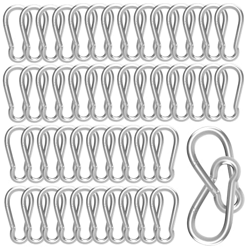 Heavy-Duty Carabiner Clip 1.57"–5.5", Black/Silver Spring Snap Hook, Quick Link Keychain Clip for Keys, Swing Set, Camping, Fishing, Hiking & Traveling (120–1350 lbs) - color: Silver, size: 3.15 inch (M8) - 50 pcs