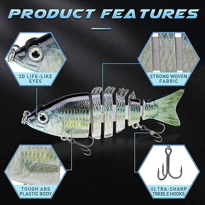 GOTOUR Jointed Swimbaits, Easy Catch Fishing Lures for Bass Trout Crappie | Wiggling Vibrating Rattling Gurgling for More Bites, Heavy-Duty Dyneema Fiber, Slow Sinking, Fresh & Saltwater Fishing Baits - color: B2-3.2"-0.4oz