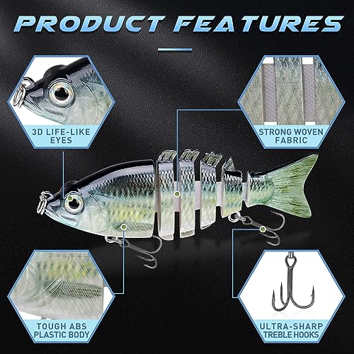 GOTOUR Jointed Swimbaits, Easy Catch Fishing Lures for Bass Trout Crappie | Wiggling Vibrating Rattling Gurgling for More Bites, Heavy-Duty Dyneema Fiber, Slow Sinking, Fresh & Saltwater Fishing Baits - color: B2-3.2"-0.4oz