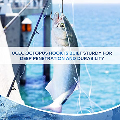 UCEC Fishing Hooks Octopus Hooks for Saltwater Freshwater High Carbon Steel Offset Circle Octopus Catfish Hooks for Catfish Trout Fishing Size 1/0 3/0 5/0, 50pcs/Box - size: 1/0