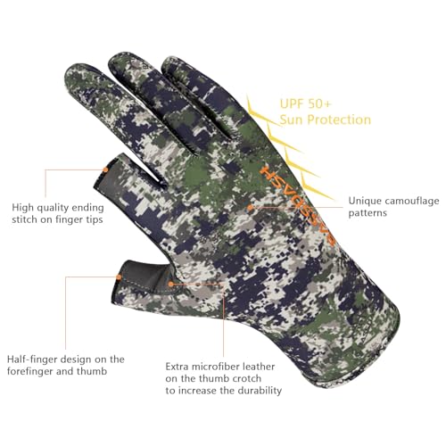 BASSDASH Unisex Fingerless Camo Hunting Gloves for Men's Women's Early Season Warm Weather UPF 50+ Lightweight Fishing Photography HG03 - color: Woodland Ⅱ, size: Medium