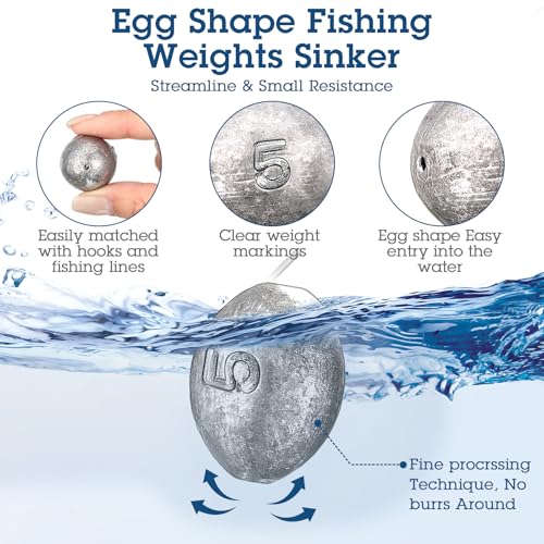 Egg Fishing Sinker Weights Kit Egg Weights Rig Drop Bass Casting Fishing Sinkers Saltwater Freshwater Gear Tackle - size: 5 oz