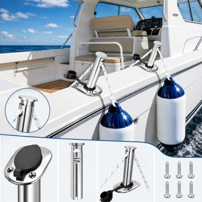 304 Stainless Steel Boat Fender Holder, Adjustable Flush Mount Rod Holder Insert for Fender Lines, 15° Marine Fender Cleat for Pontoon, Yacht, Docking