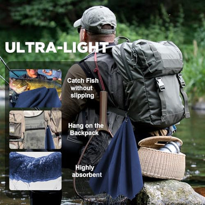 Puomue 3 Pack Microfiber Fishing Towels with Clip, 16" X 16", Waffle Pattern for Effective Cleaning of Fishing Gears or Dirty Hands, Perfect for Camping Towels and Hiking Towles (Blue, 16"X16") - color: Blue