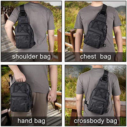 Qcute Tactical Backpack, Waterproof Military Cross-body Molle Sling Shoulder Backpack Chest Bag for Outdoor Every Day Carry - color: Black