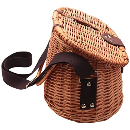 Wicker Basket Fishing Creel Trout Perch Cage Tackle Fisherman Box Outdoor Classical Willow Trout Fishing Creel Basket