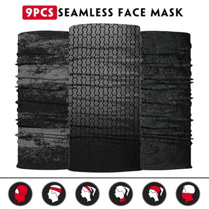 Venswell Neck Gaiter Face Mask Men Women,Seamless Bandana Rave Face Cover Scarf Mask,Balaclava,Headband, Head Wrap,Headwear - color: B-black Gray Series 3