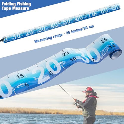 35in Fish Ruler Waterproof Fish Measuring Tape Foldable Fishing Ruler | 2 Packs Portable Folding Fishing Tape Measure with Storage Strap, Fish Measuring Tool for Boats Kayaks Coolers (Blue)