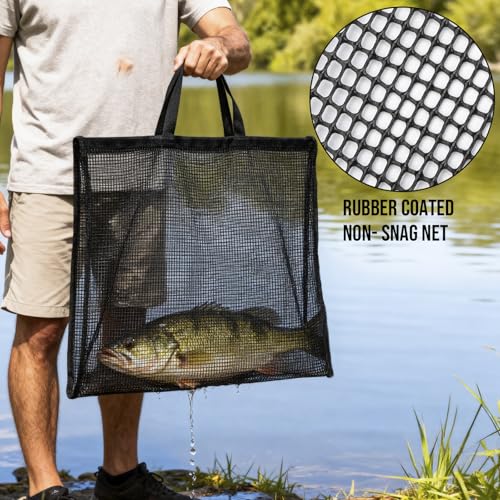 THKFISH Fish Tournament Weigh in Bag for Bass Fishing with Leakproof Zipper | Heavy Duty Live Fish Bags for Caught Fish with Waterproof Zipper and Mesh Liner,Puncture Resistant - color: White-25×23in with Net