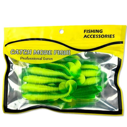 Soft Plastic Paddle Tail Swimbaits Pack of 15 – 3" Soft Plastic Fishing Lures with Extra-Large Tail for Lifelike Swimming Action – Freshwater & Saltwater - color: Green-yellow