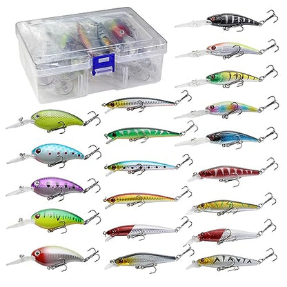 Minnow Crank Baits Fishing Lures Kit Crankbaits with Hooks for Saltwater Freshwater, Lure kit for Trout Bass Salmon Fishing