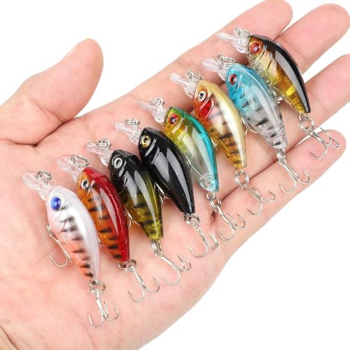 DONQL Crankbaits for Bass Fishing, Minnow Fishing Lure Baits Kit, Wobbler Topwater Lures with Hooks Hard Popper Lures for Saltwater Freshwater Fishing Trout Bass Perch Salmon (Type 1-4.5 cm / 4g)