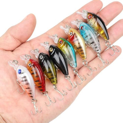 DONQL Crankbaits for Bass Fishing, Minnow Fishing Lure Baits Kit, Wobbler Topwater Lures with Hooks Hard Popper Lures for Saltwater Freshwater Fishing Trout Bass Perch Salmon (Type 1-4.5 cm / 4g)