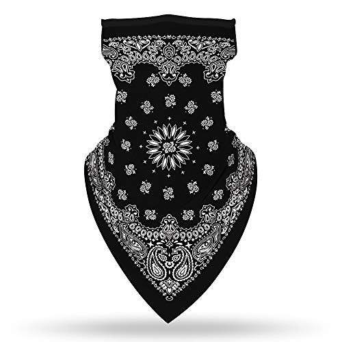 YAYOUREL Neck Gaiter Face Mask Bandanas for Men Women UV Face Scarf Cover Ear Loop Hole Facemask for Fishing Running Cycling - color: Black Gray