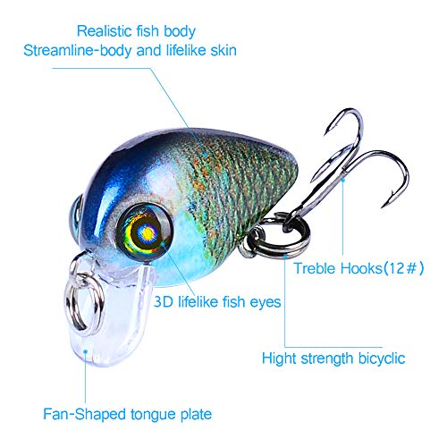 Mini Crankbait Fishing Lures Kits Swimbait Wobbler Hard Baits for Bass Trout Pike Freshwater and Saltwater 10pc-20pc/pack - color: 10pcs-2.85cm/0.069oz+BOX