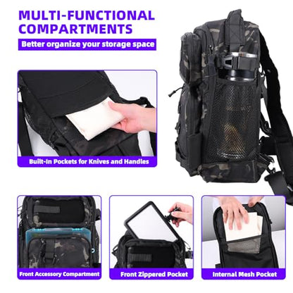 Jaylene 16.5Inch Fishing Backpack with Tackle Boxes, Fishing Backpack with Rod Holder, Waterproof Sling Tackle Bag For Gear With Lures, Pliers, Fish Lip Gripper Gifts for Men（103PCS Tool Kit）