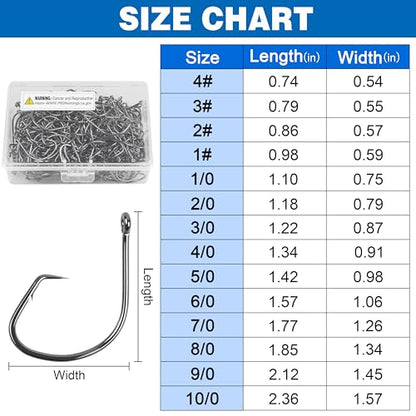 Circle Hooks Saltwater,100pcs Catfish Hooks Offset Circle Octopus Fishing Hooks High Carbon Steel 2X Strong Barbed Fishhooks for Bass Trout Freshwater Saltwater - size: 100pcs-10/0